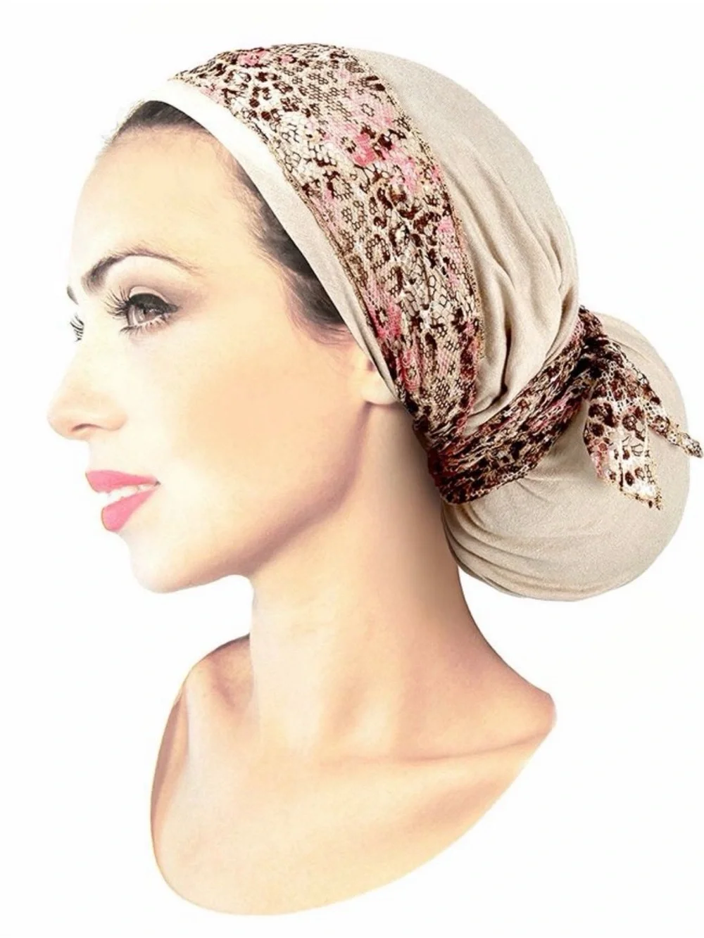 Sharirose Beige Floral Lace Headscarf Wrap - still available on website!